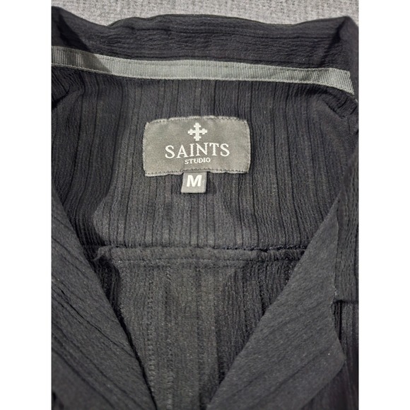 Saints Studio Mens Black Textured Rose Embroidered Button Down Shirt Size M - Picture 8 of 14